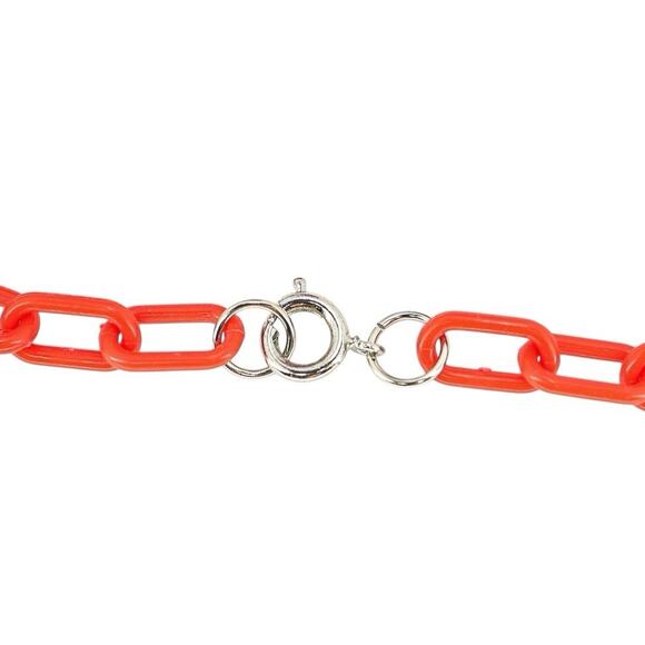 Bold Vintage Large Marbled Red Disk Bakelite Necklace Plastic Chain Geo Mod Read - Picture 11 of 13